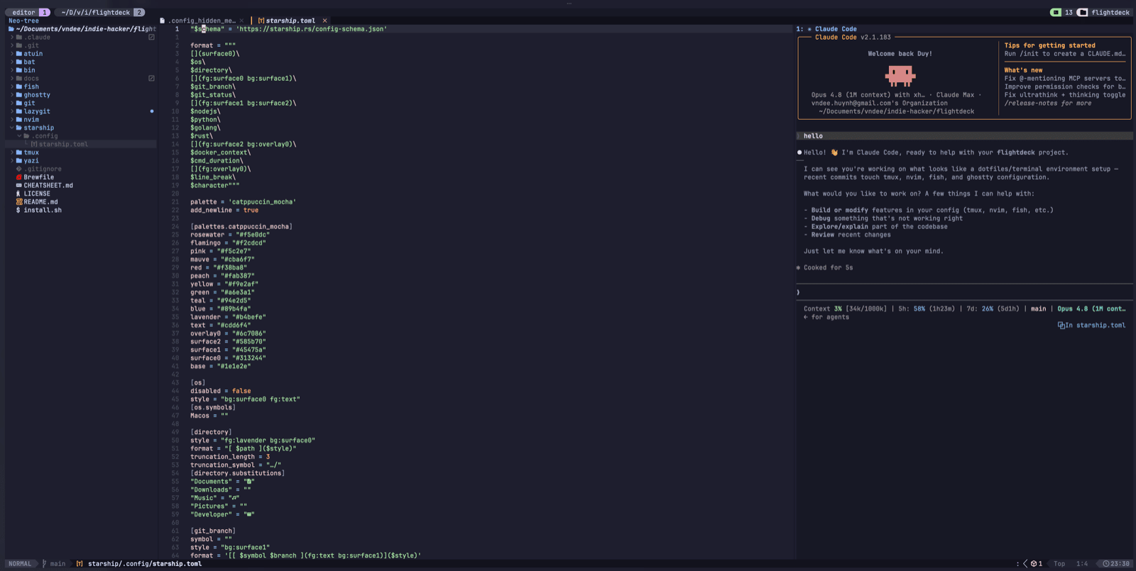 Neovim with Claude Code in a split